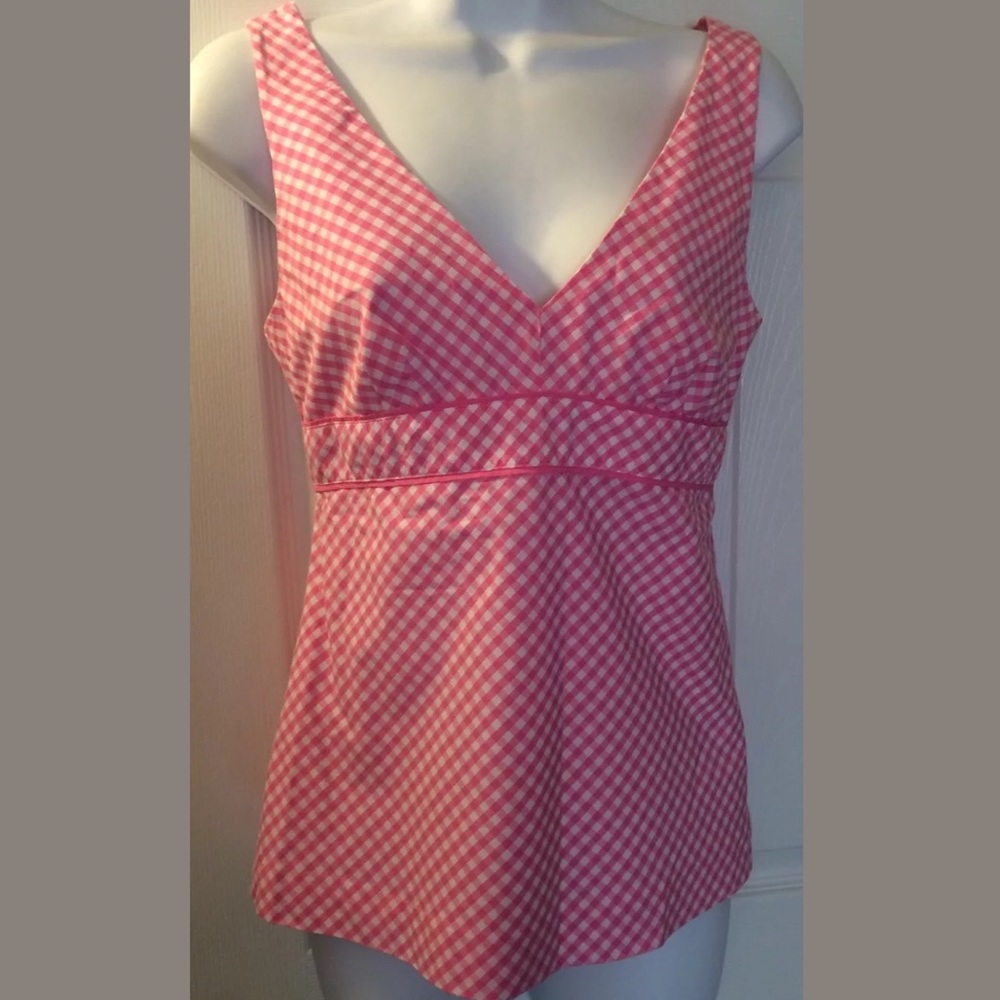 LILLY PULITZER Gingham Plaid Blouse Pink white Top